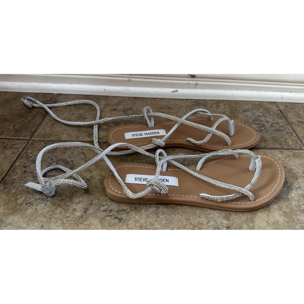 steven madden karolyn lace up sandals sliver  size 7